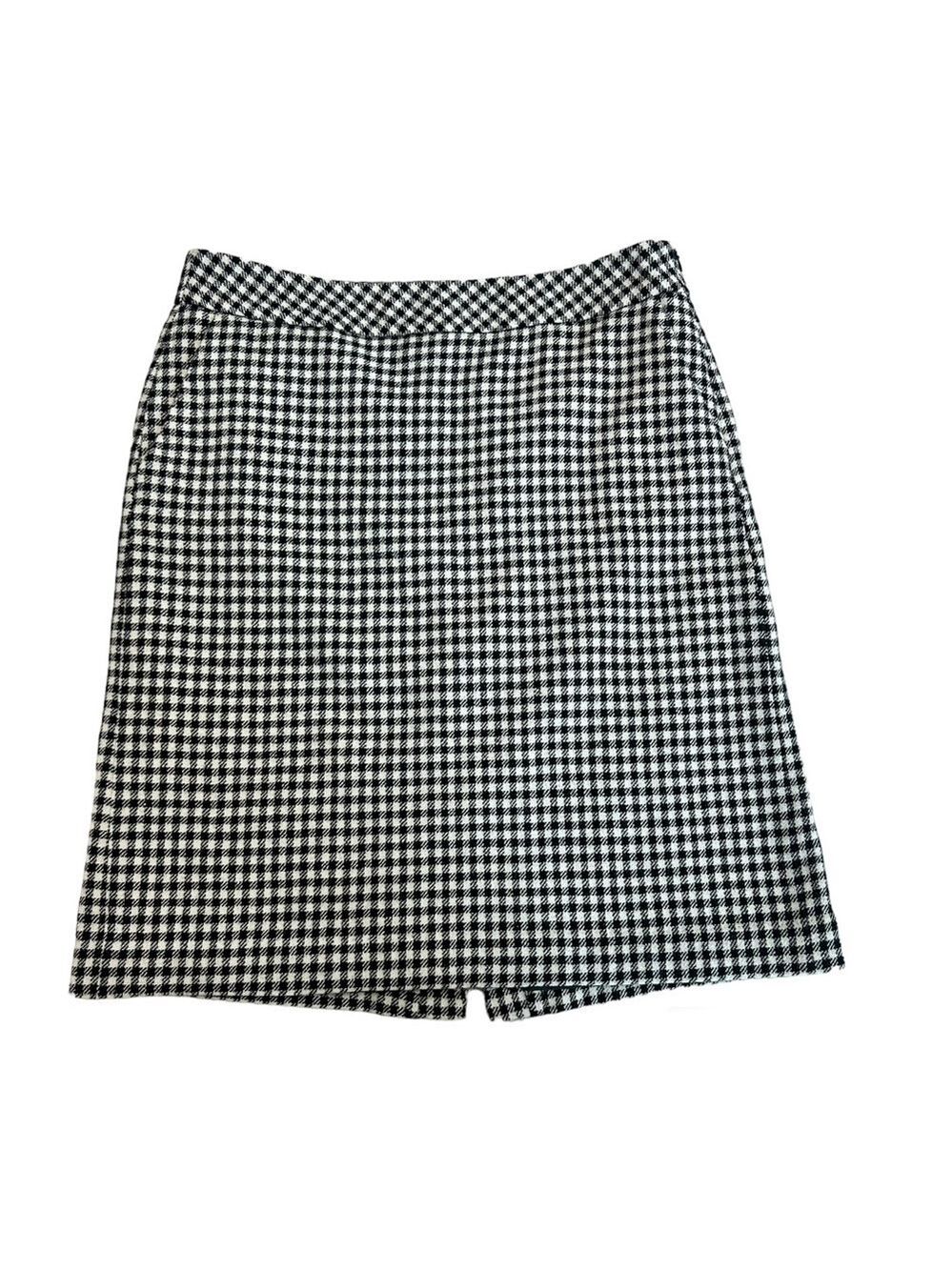 Eddie Bauer black cream wool gingham mercer fit checkered pencil skirt Sz 8